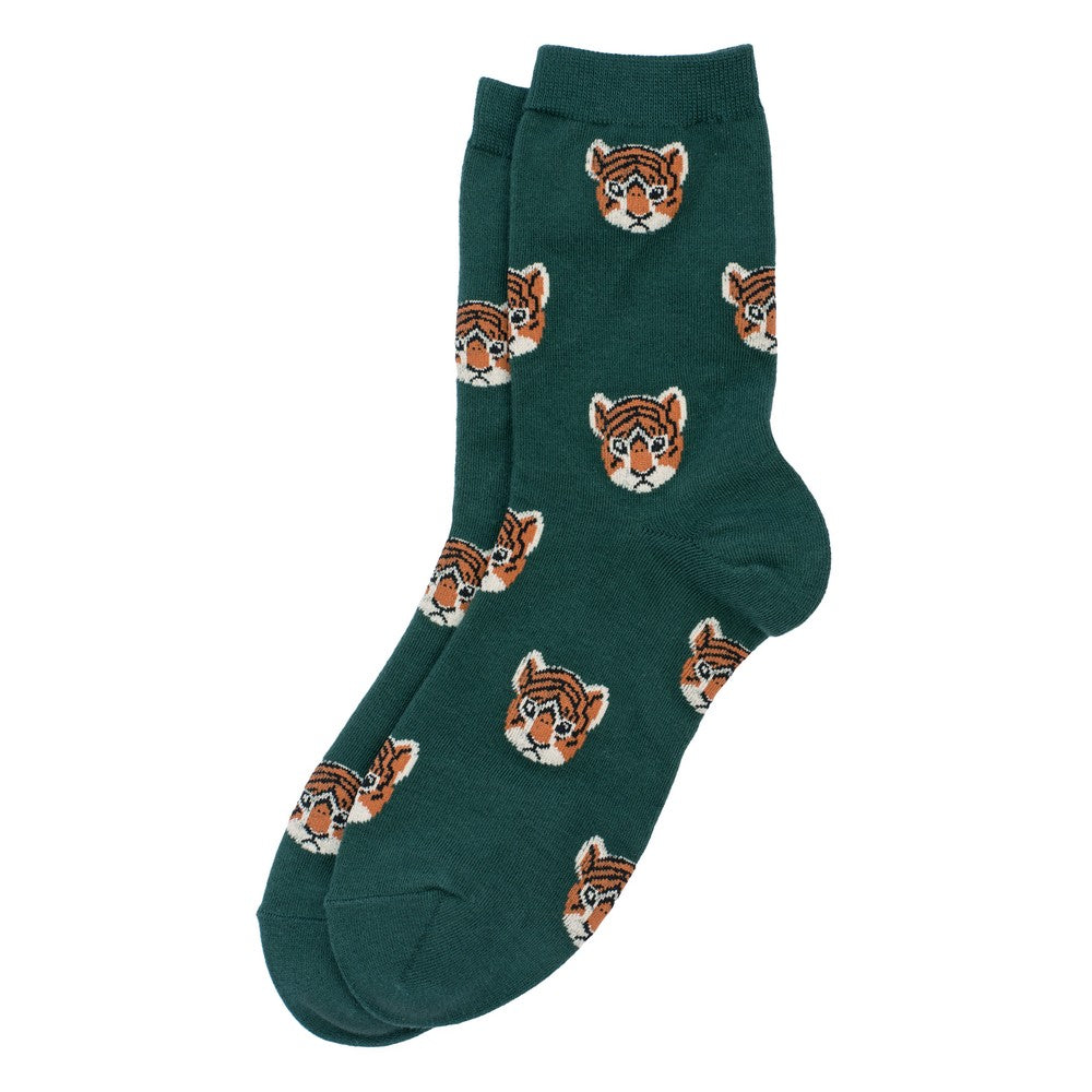 Ladies tiger faces green socks made of Cotton & Spandex
