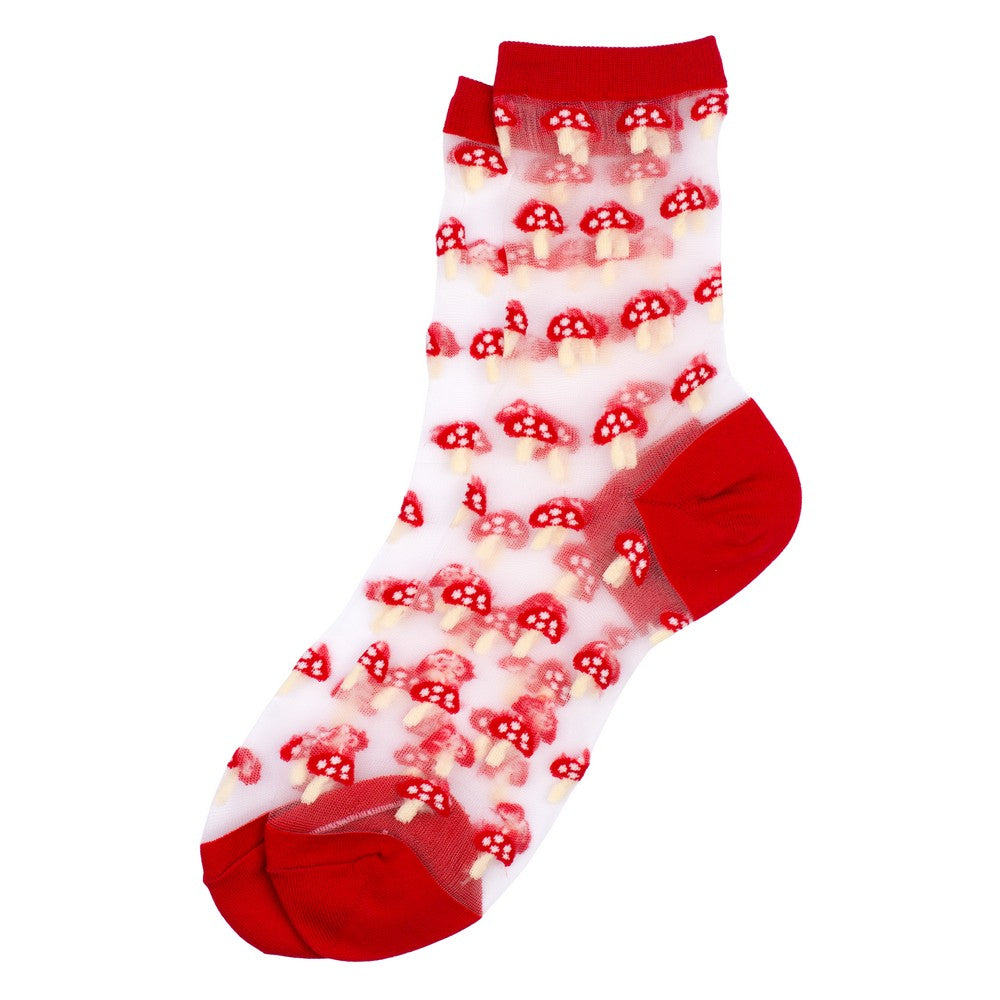 Ladies sheer mushroom red socks made of Polyester & Nylon