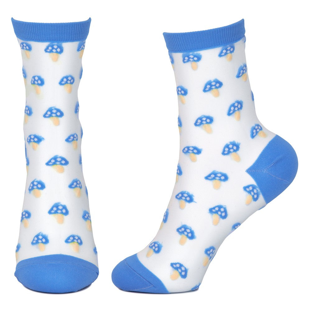Ladies Sheer Mushroom Blue Socks