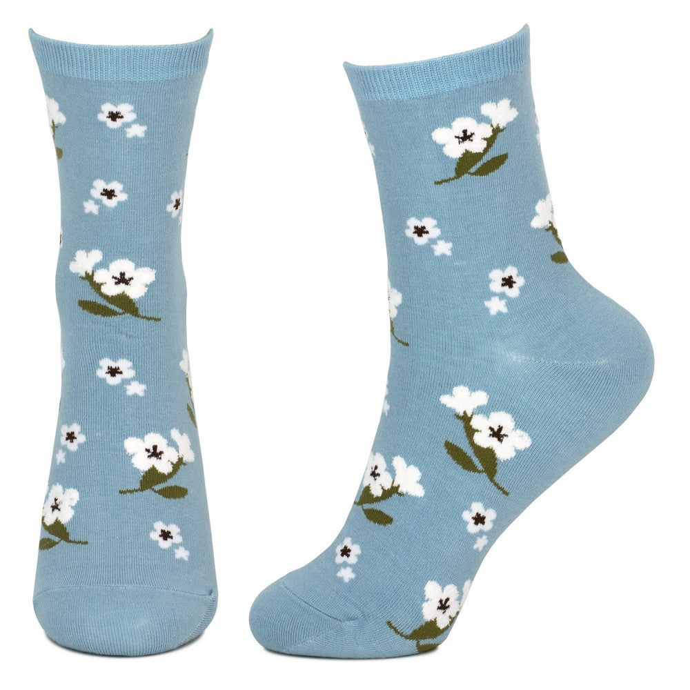 Ladies Winter Flower Blue Socks