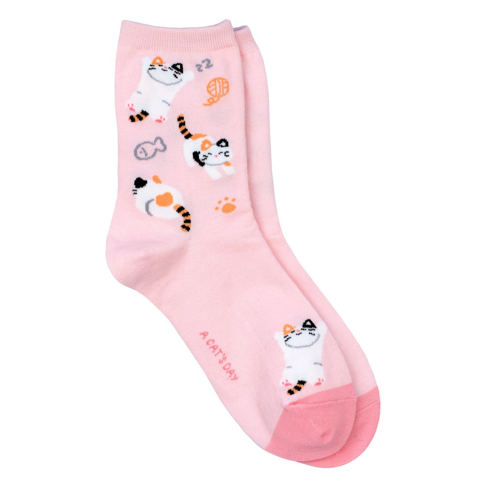 Ladies cat nap pink socks made of Cotton & Spandex