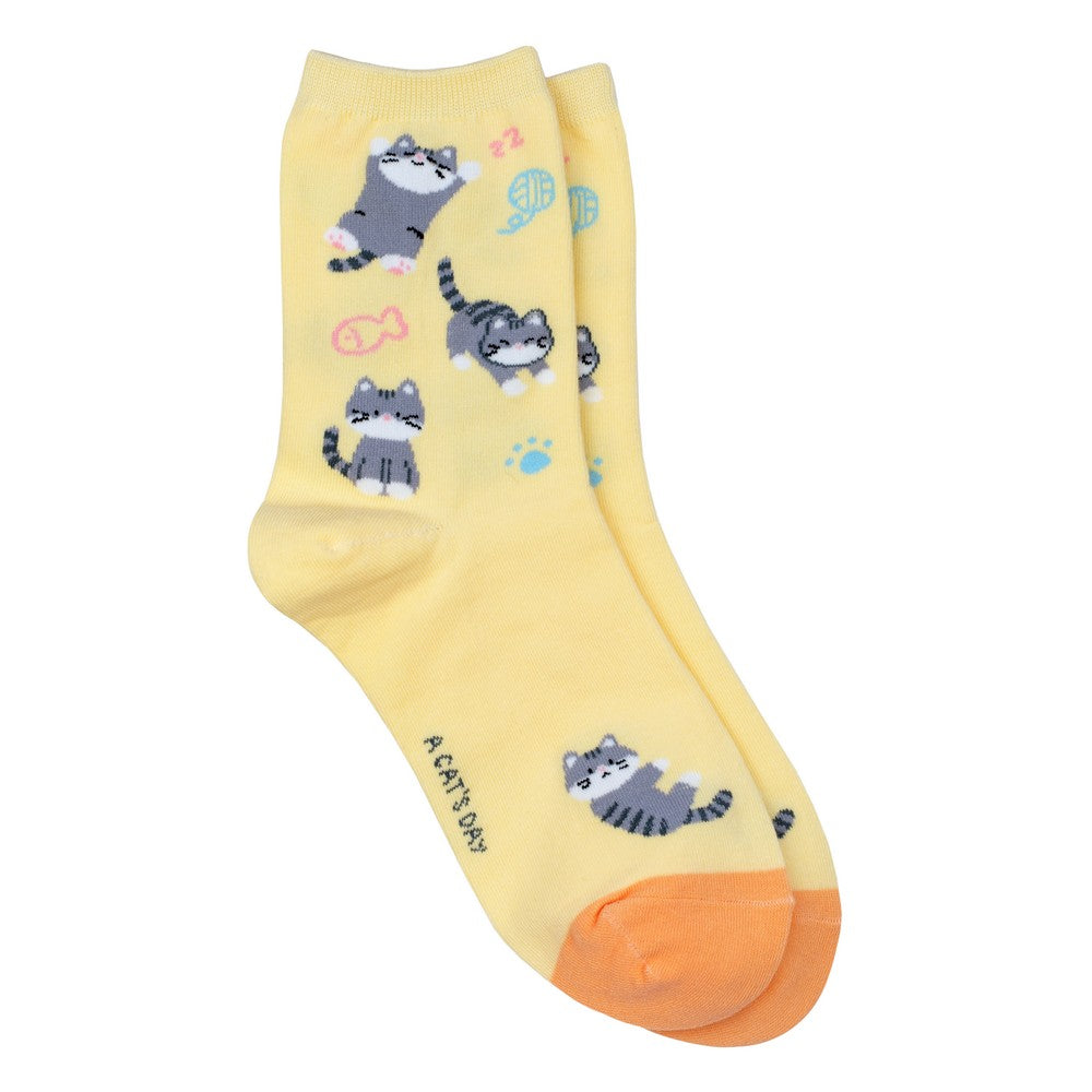 Ladies cat nap yellow socks made of Cotton & Spandex