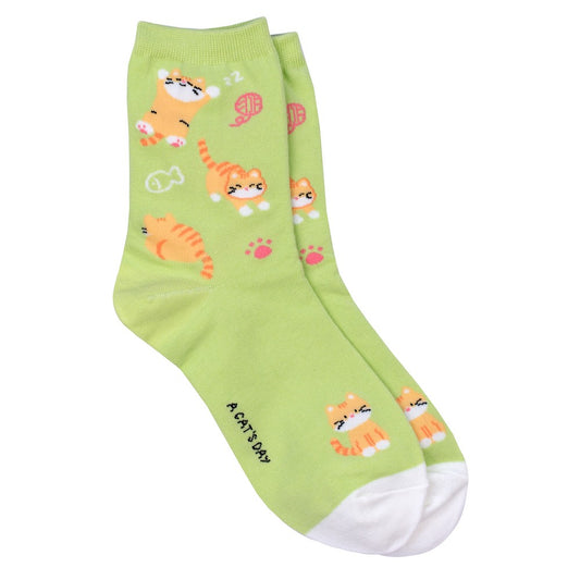 Ladies cat nap green socks made of Cotton & Spandex