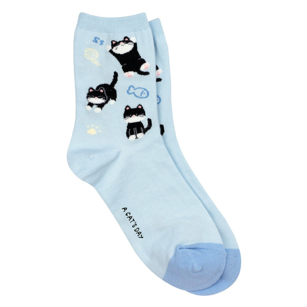 Ladies cat nap blue socks made of Cotton & Spandex