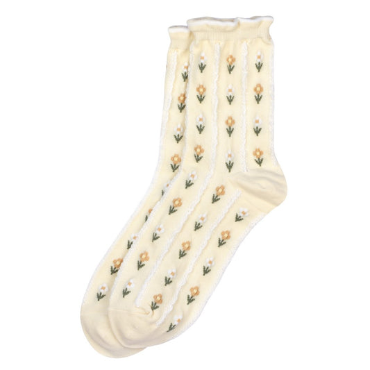 Ladies lace flower yellow socks made of Cotton & Spandex