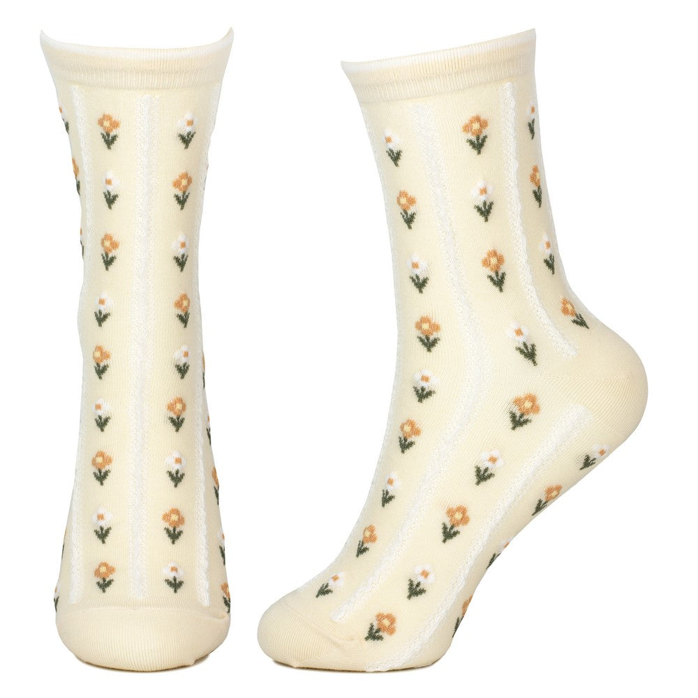 Ladies Lace Flower Yellow Socks