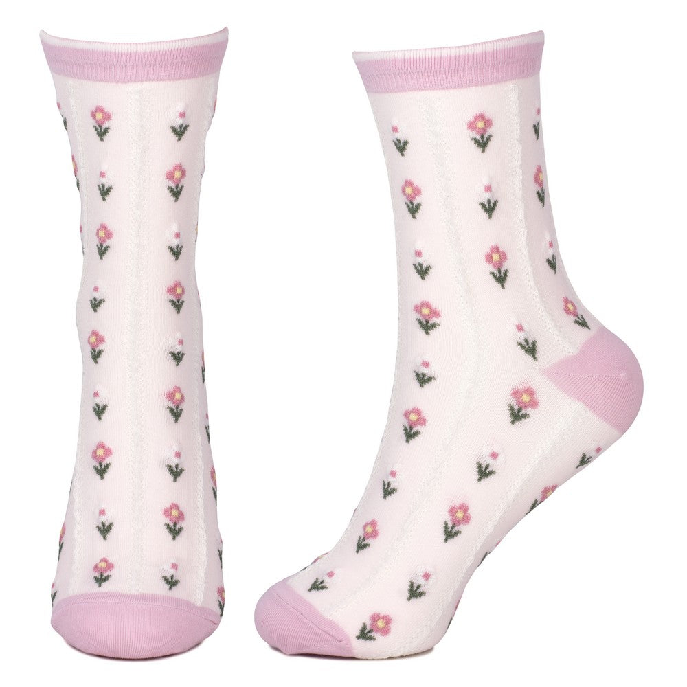 Ladies Lace Flower Pink Socks