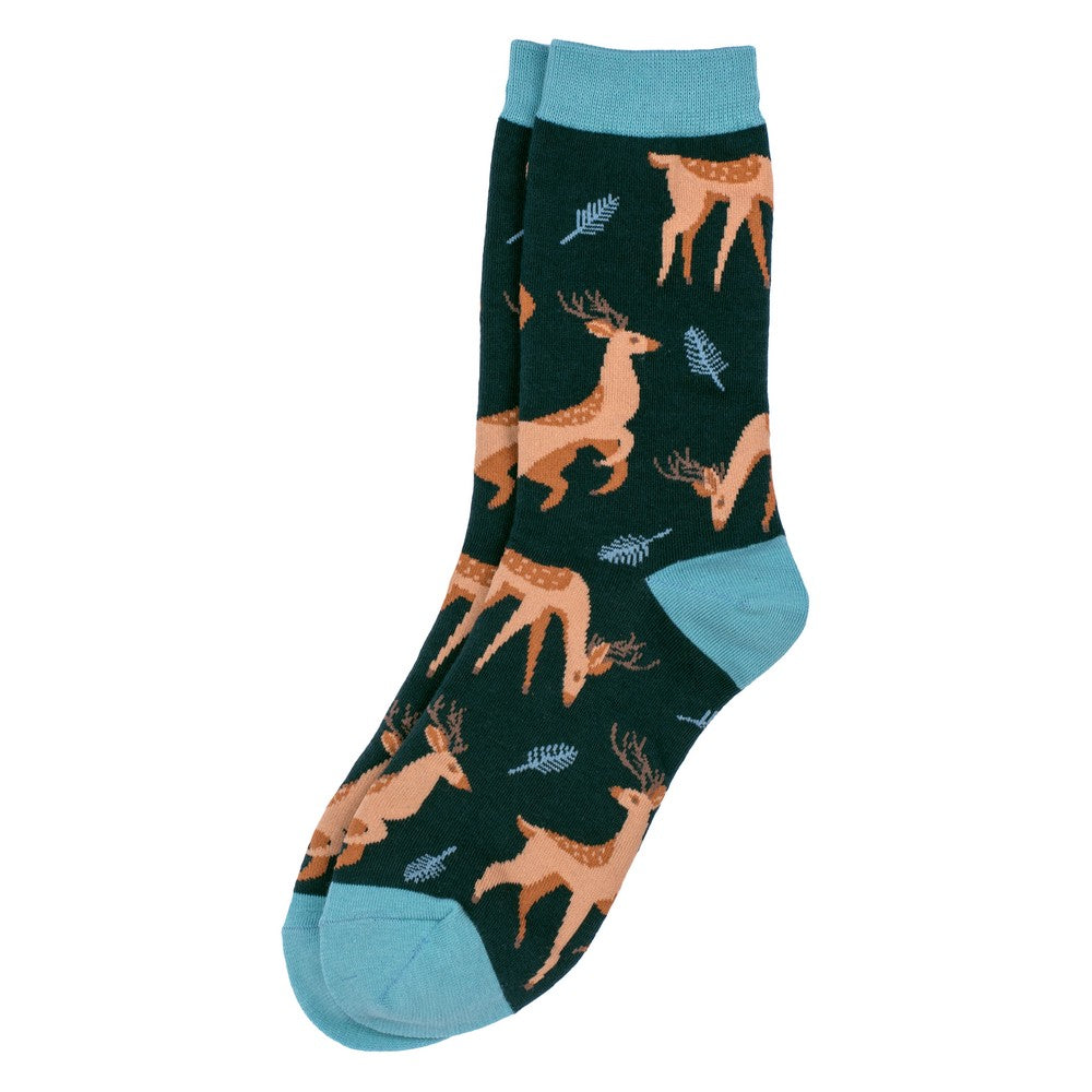 Ladies woodland fawn teal green socks made of Cotton & Spandex
