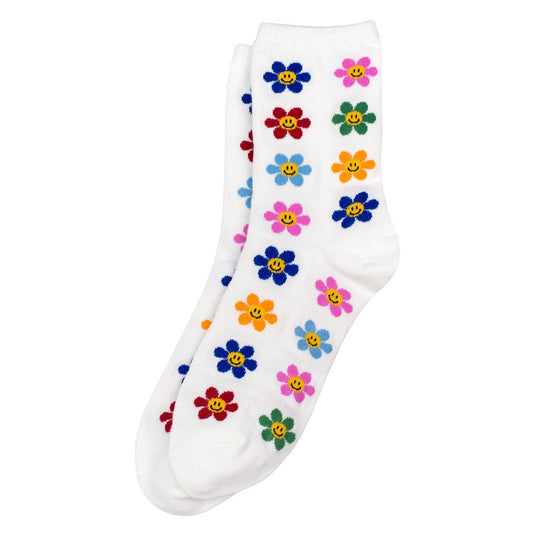 Ladies retro smile daisy white socks made of Cotton & Spandex