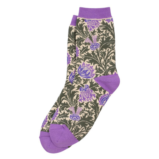Ladies william morris thistle purple socks made of Cotton & Spandex