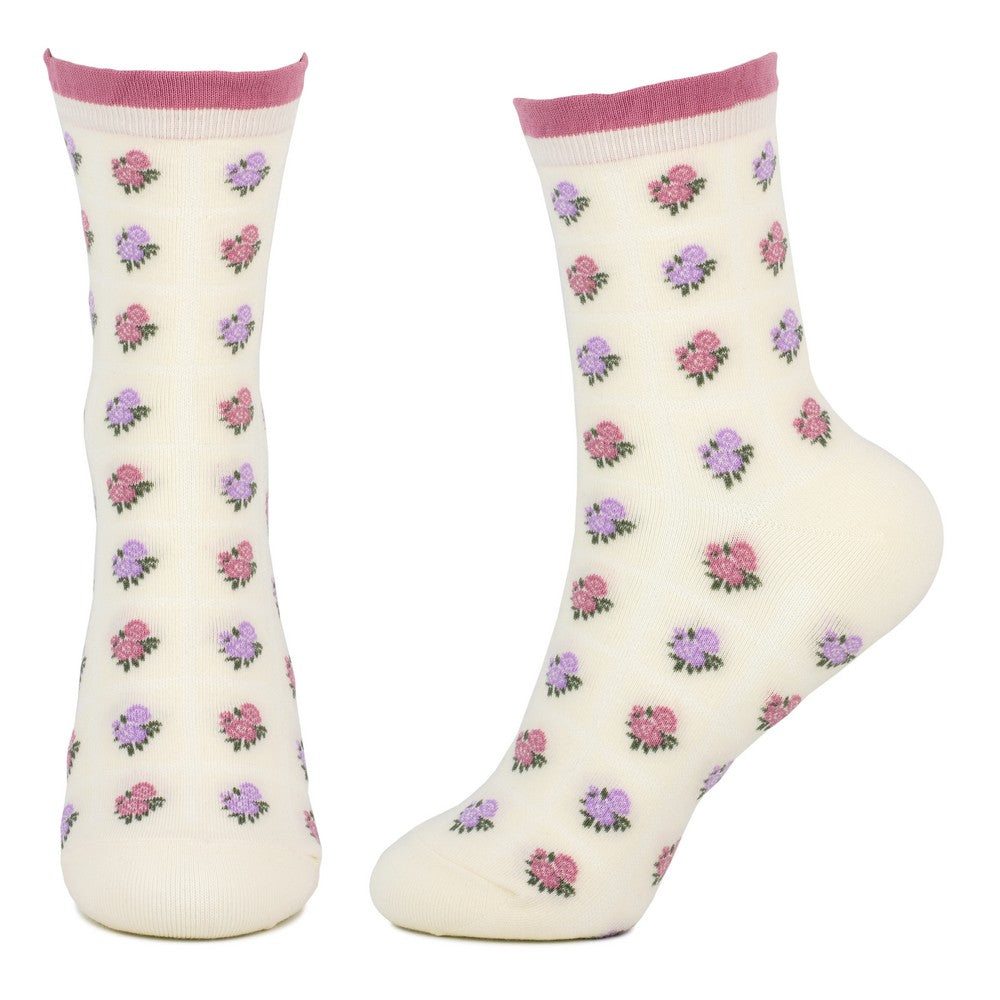 Ladies Petit Rose Cream Socks