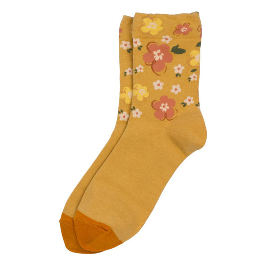 Ladies secret garden mustard yellow socks made of Cotton & Spandex