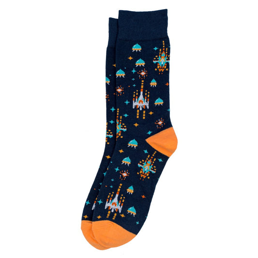 Gents space invaders blue socks made of Cotton & Spandex