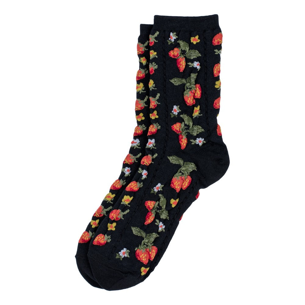 Ladies vintage strawberry black socks made of Cotton & Spandex