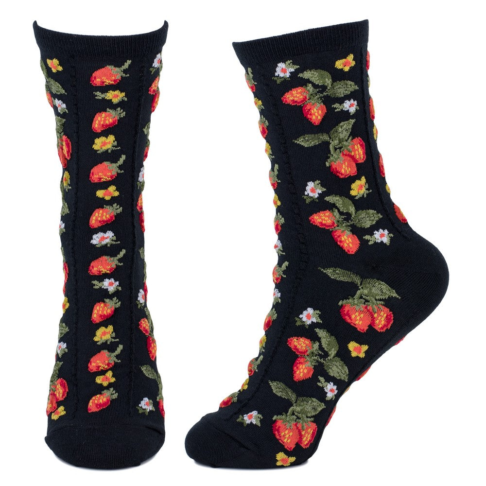 Ladies Vintage Strawberry Black Socks