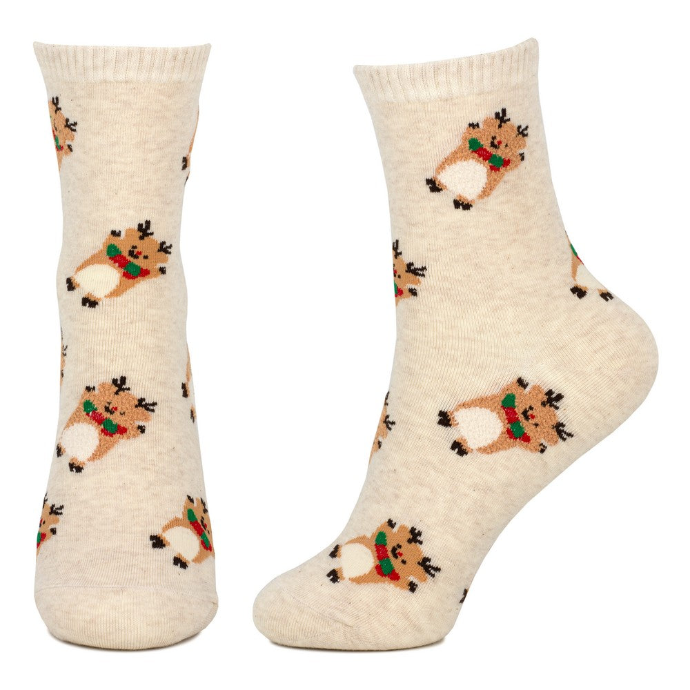 Ladies Reindeer Print Socks – Beige