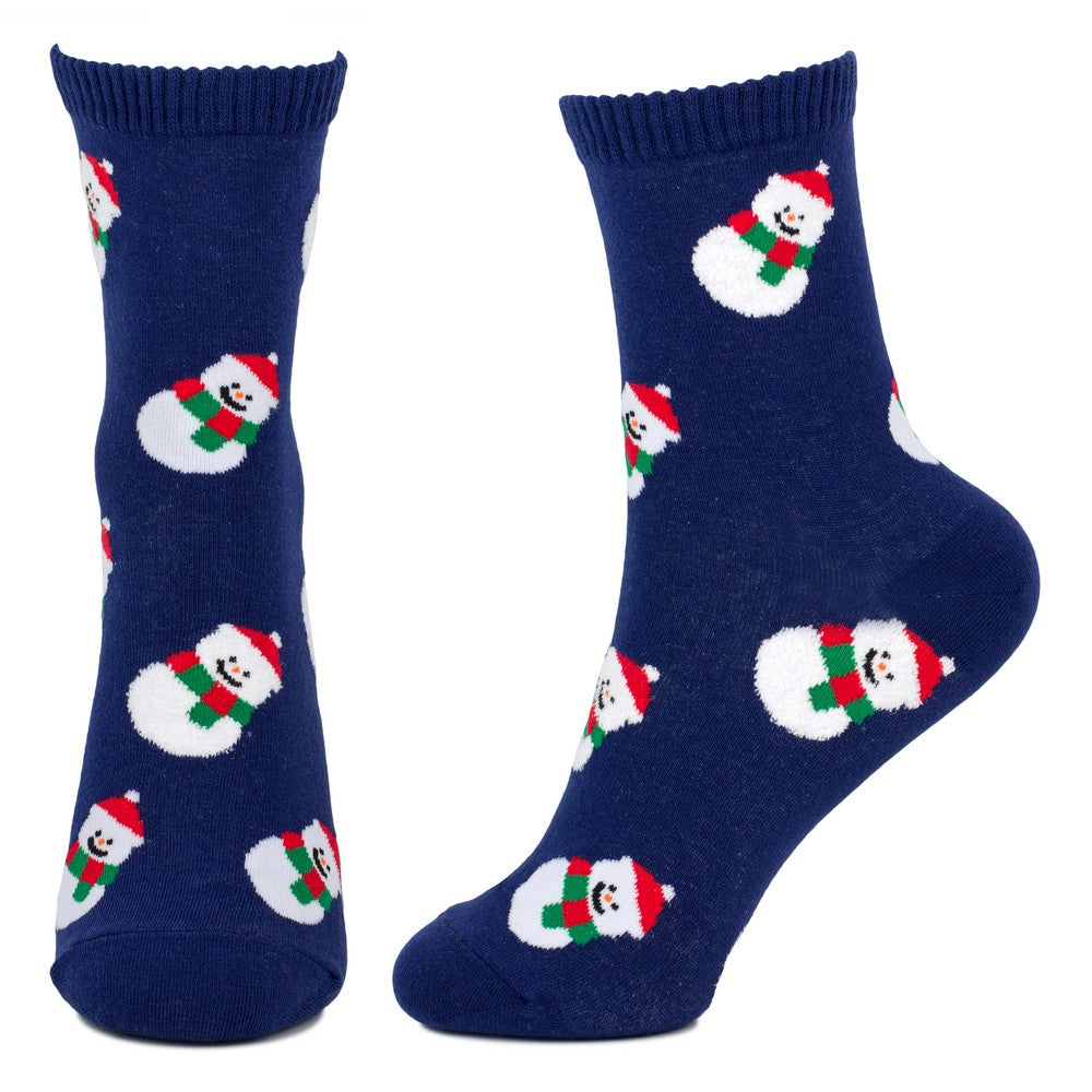 Ladies Snowman Print Socks – Navy Blue