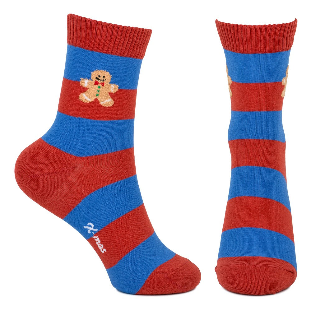 Ladies Stripey Gingerbread Icon Socks – Red & Blue