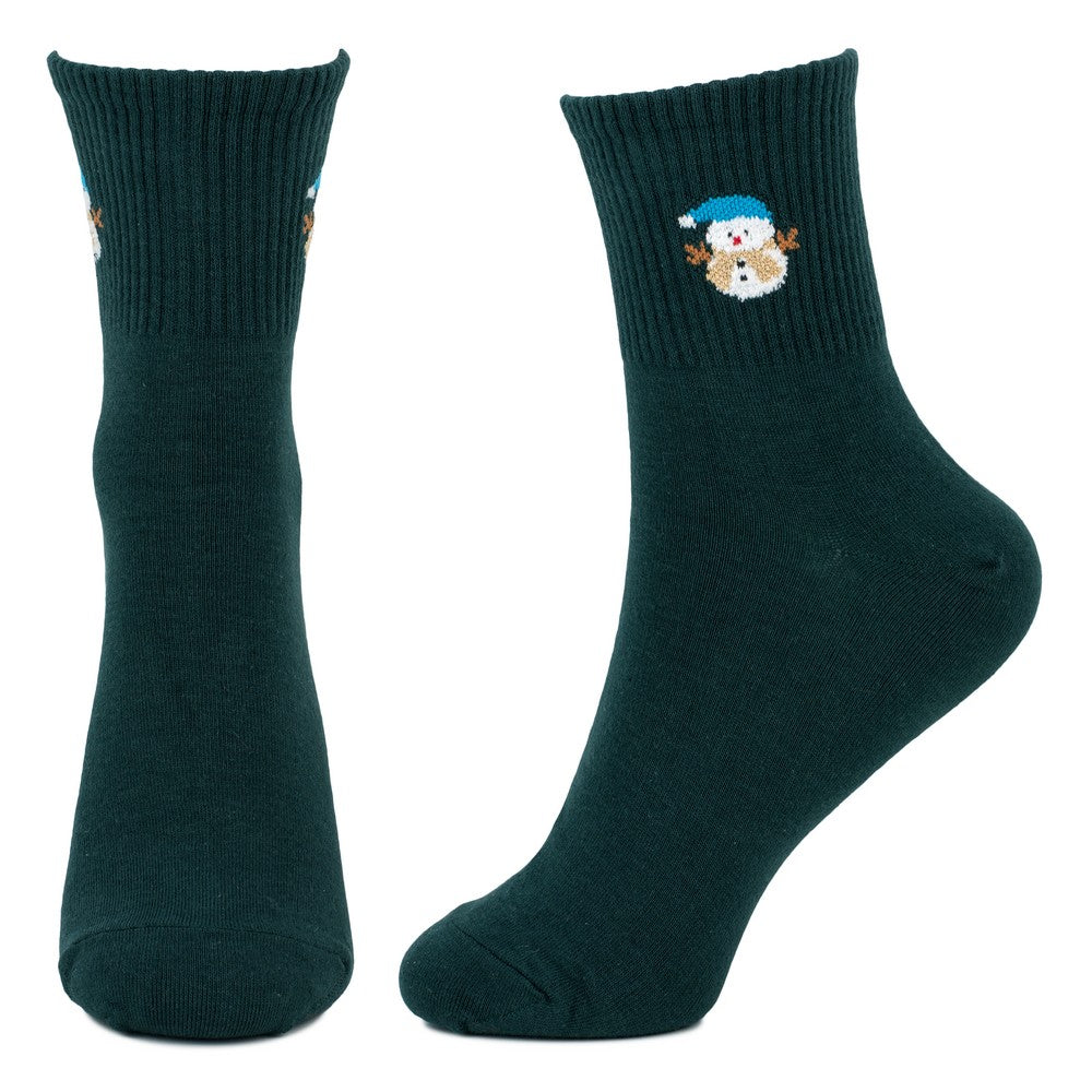 Ladies Snowman Tiny Icon Socks – Dark Green