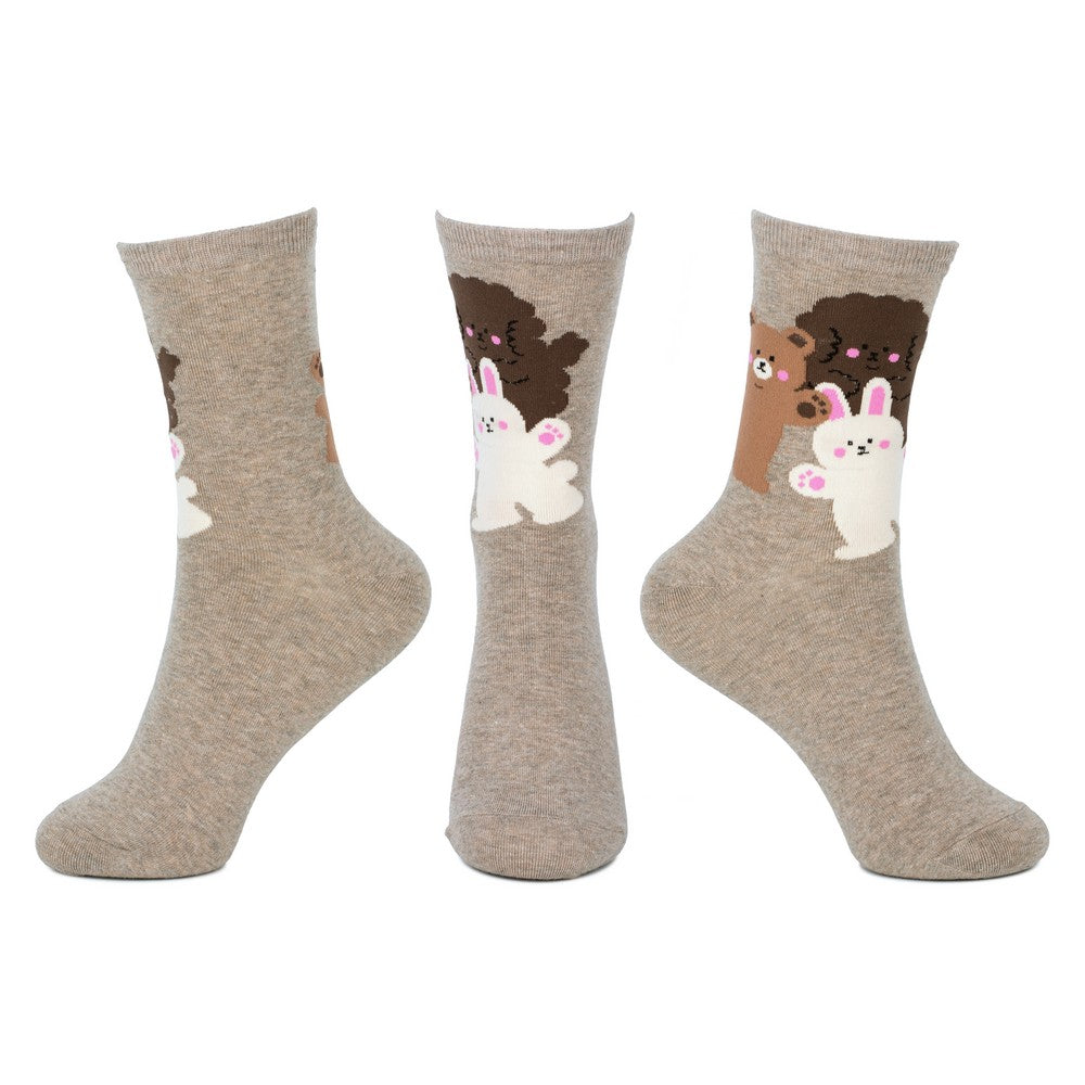 Ladies Dancing Bear Brown Socks