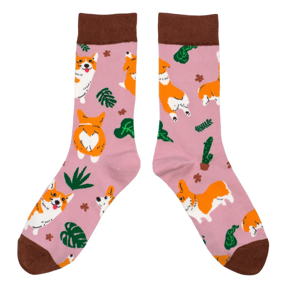 Ladies corgi wiggle pink socks made of Cotton & Spandex