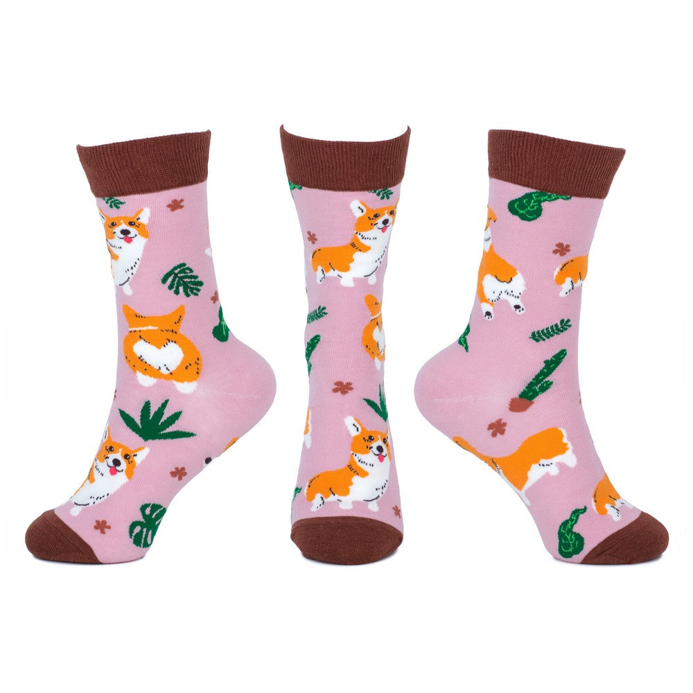 Ladies Corgi Wiggle Pink Socks