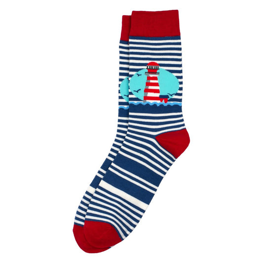 Gents lighthouse stripe blue socks made of Cotton & Spandex