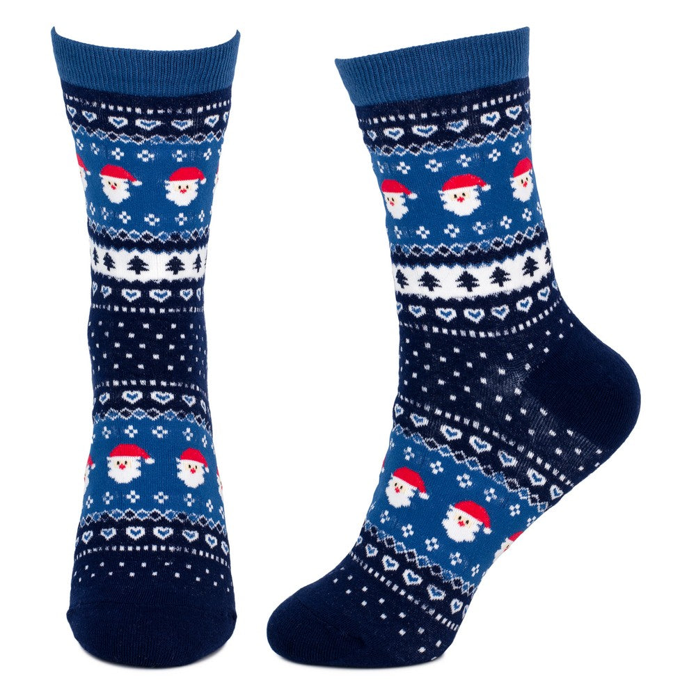 Ladies Santa Fairisle Socks - Blue