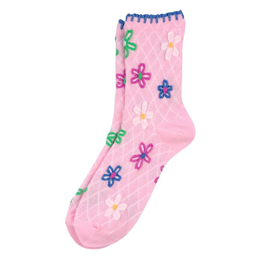 Ladies spring flower blanket stich pink socks made of cotton & spandex