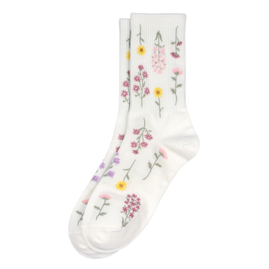 Ladies flower pressings white socks made of cotton & spandex