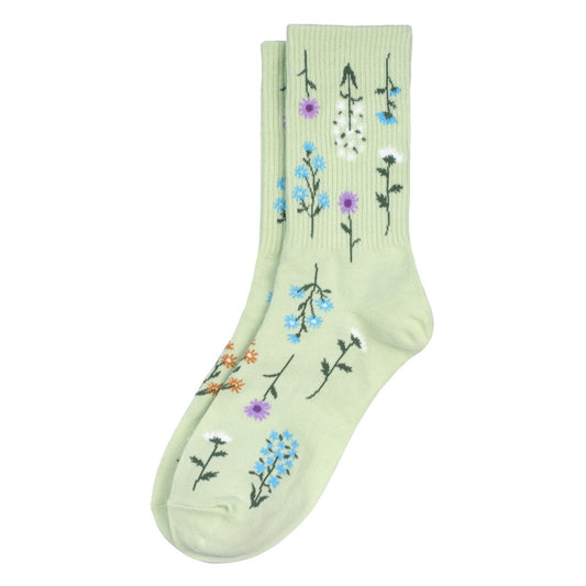 Ladies flower pressings green socks made of cotton & spandex