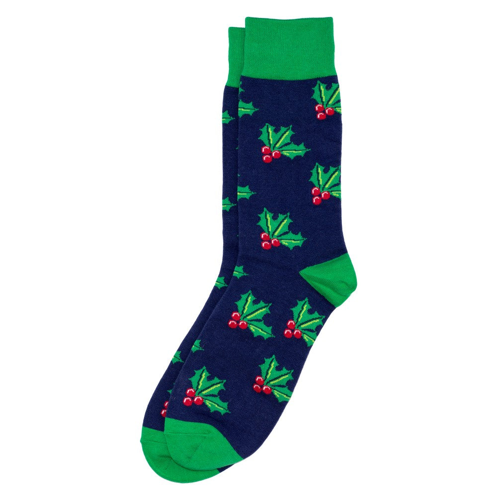 Men's Holly Leaves Christmas Socks – Navy Blue