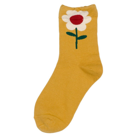 Ladies Big Flower Yellow Socks