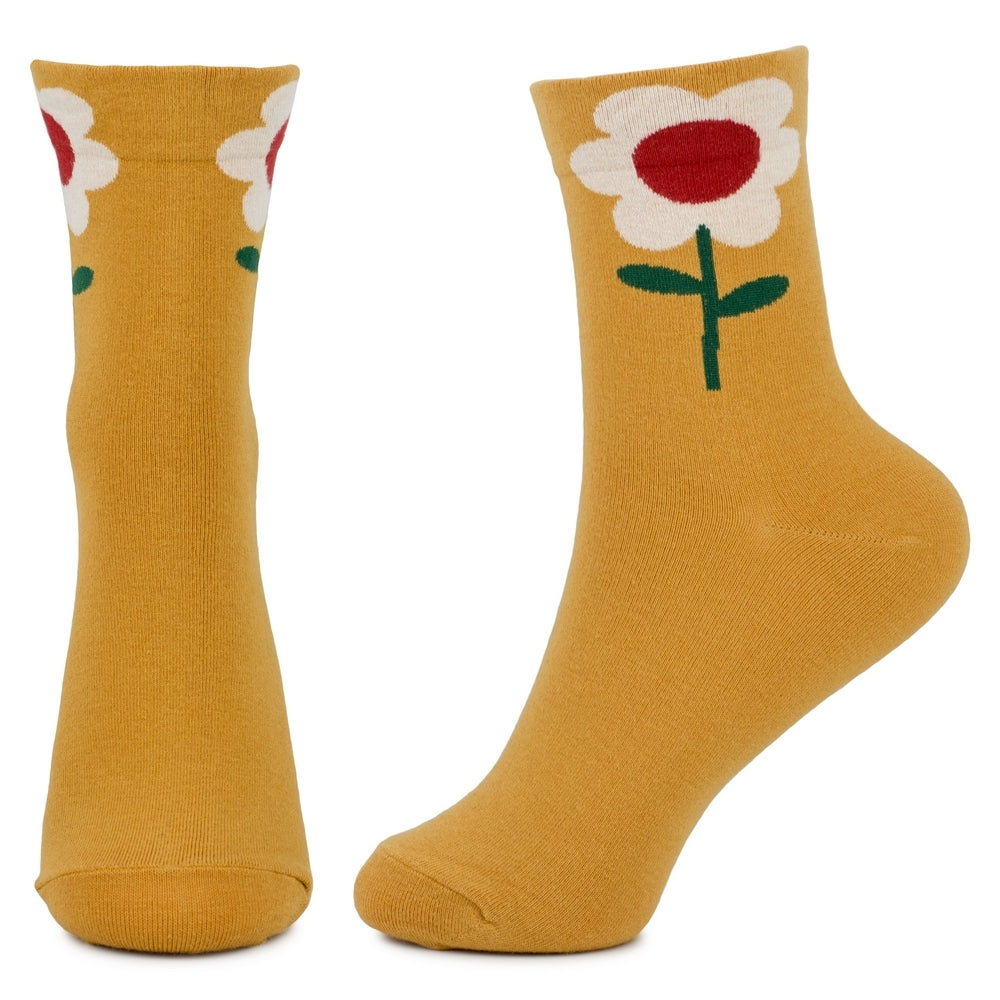 Ladies Big Flower Yellow Socks