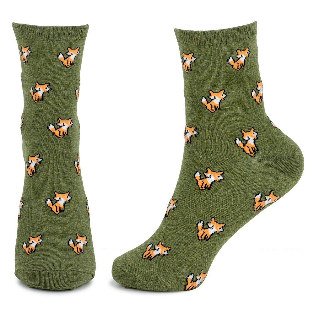 Ladies Tiny Animal Fox Green Socks