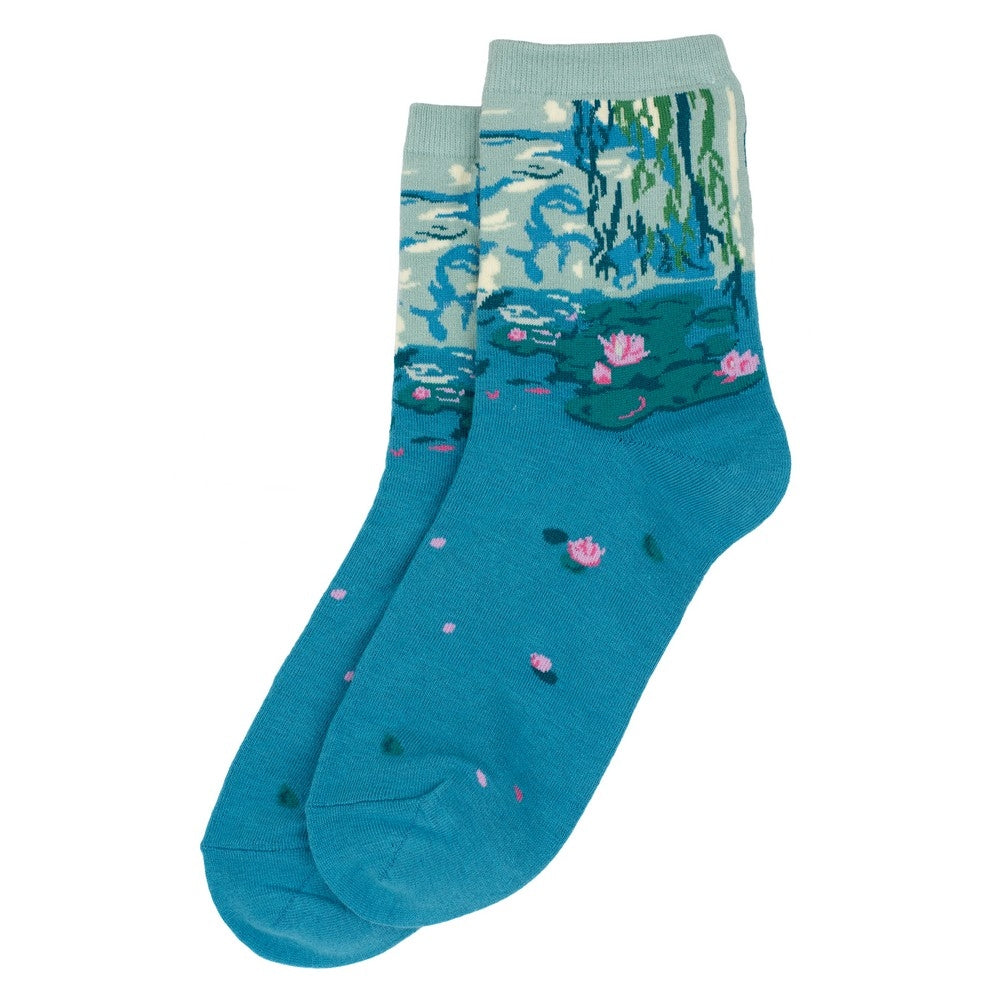 Ladies Monet Water Lillies Blue Socks