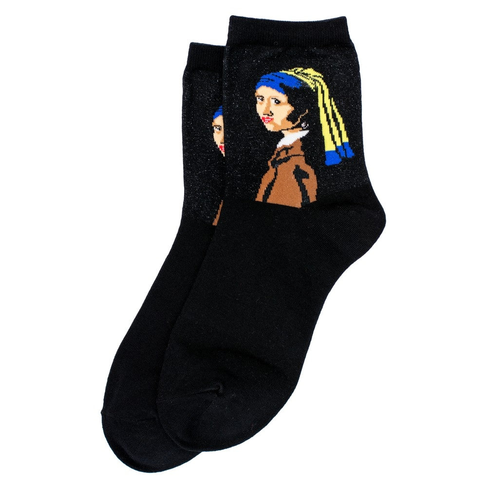 Ladies Vermeer Girl With A Pearl Earring Black Socks