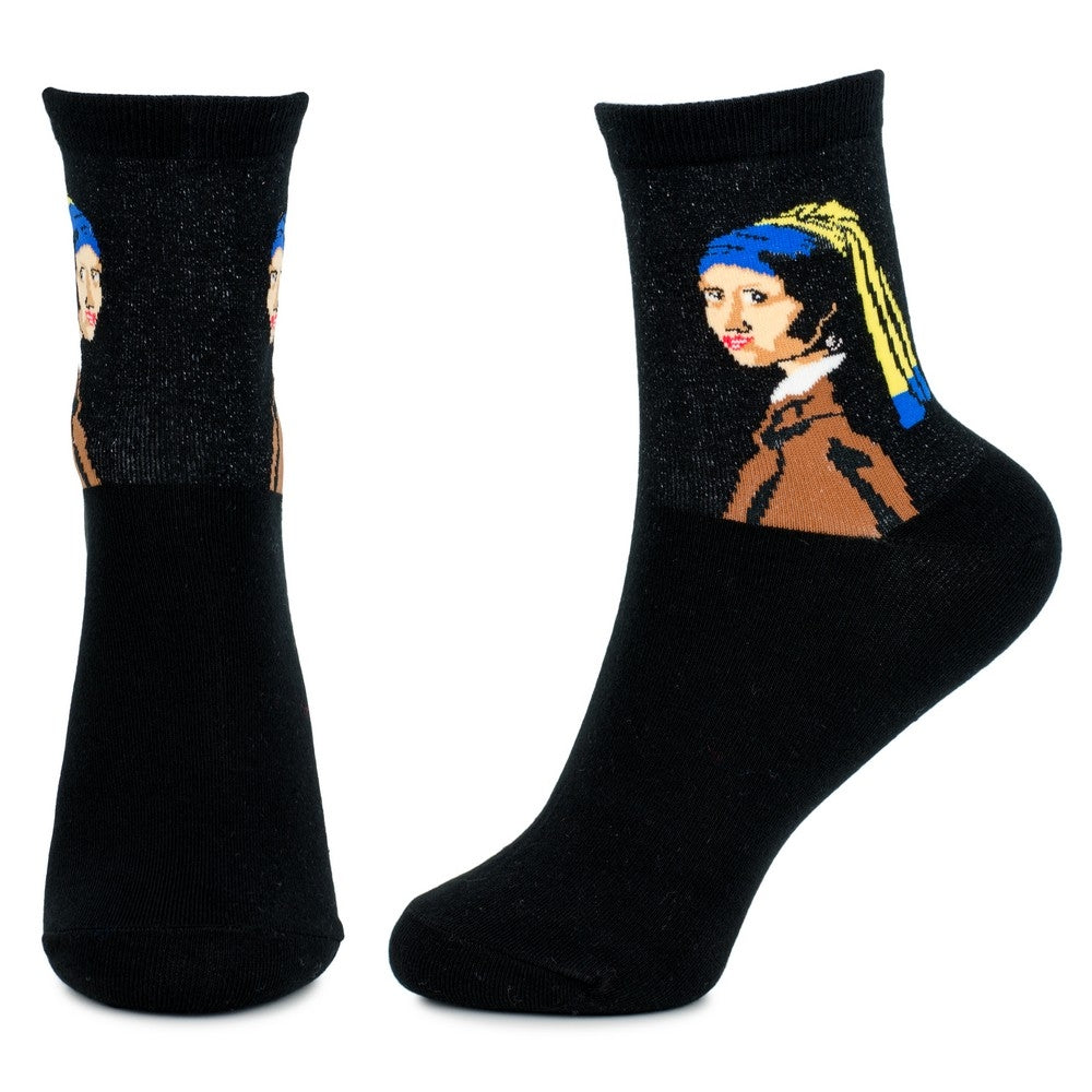 Ladies Vermeer Girl With A Pearl Earring Black Socks