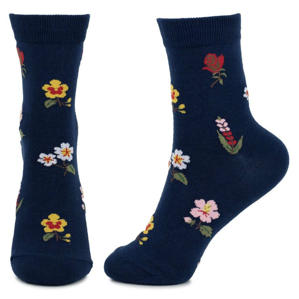 Ladies Flora Navy Blue Socks