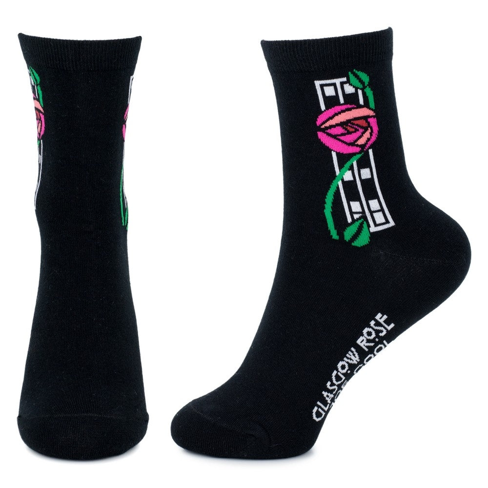 Ladies Glasgow Rose Black Socks