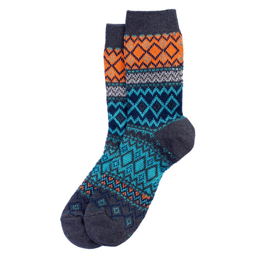 Ladies Jacquard Blue & Orange Socks