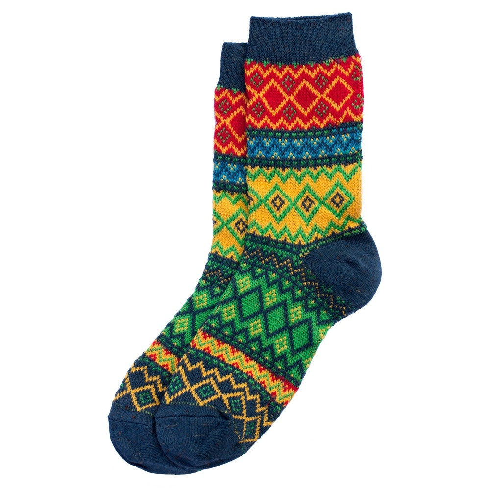 Ladies Jacquard Green Yellow & Orange Socks