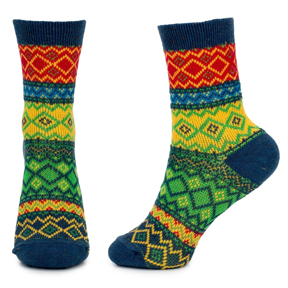 Ladies Jacquard Green Yellow & Orange Socks