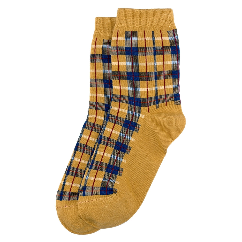 Ladies Tartan Check Yellow Socks