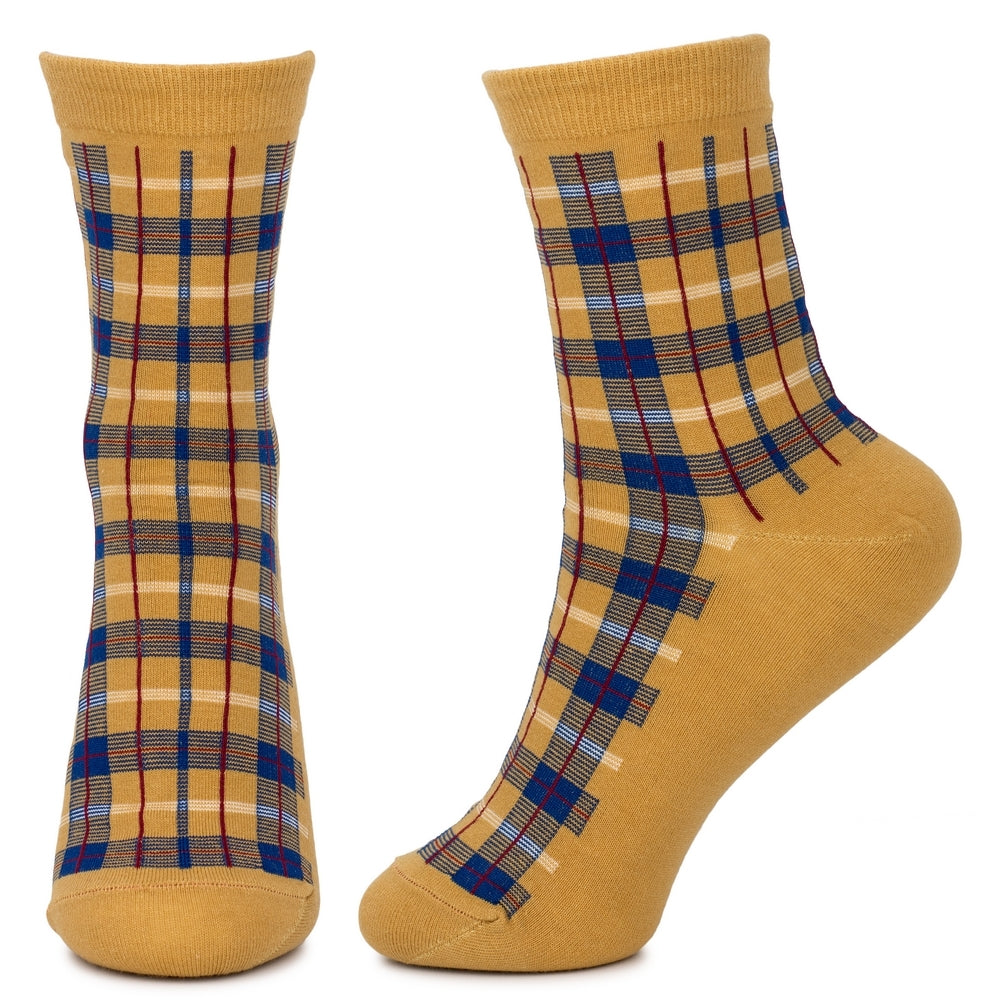 Ladies Tartan Check Yellow Socks