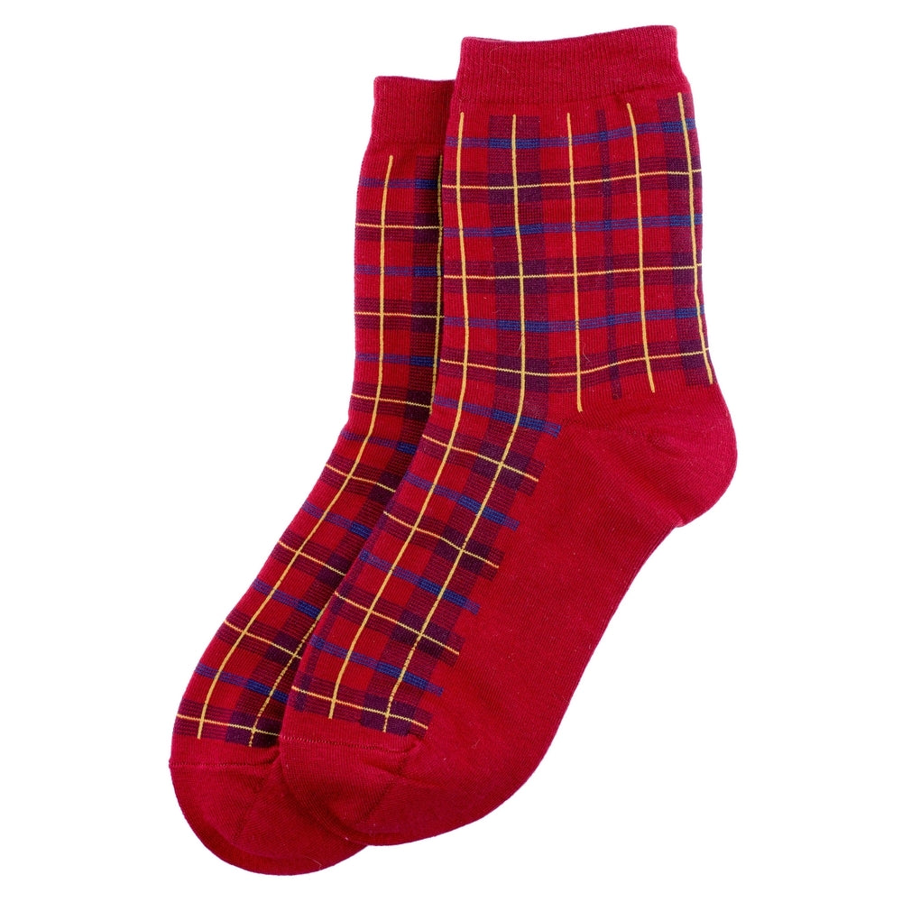 Ladies Tartan Check Red Socks