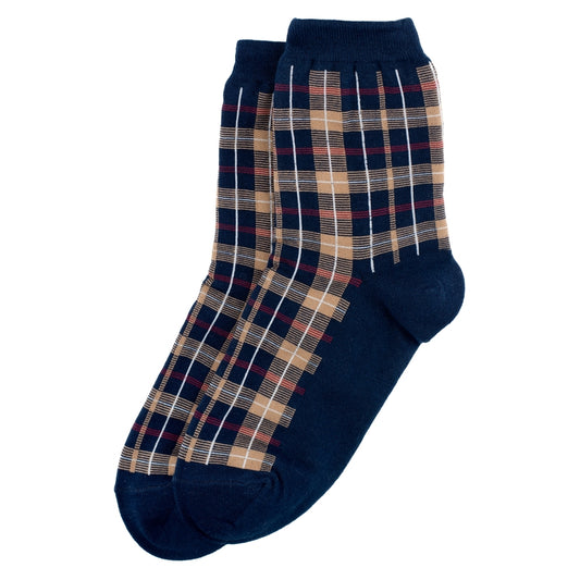 Ladies Tartan Check Navy Blue Socks