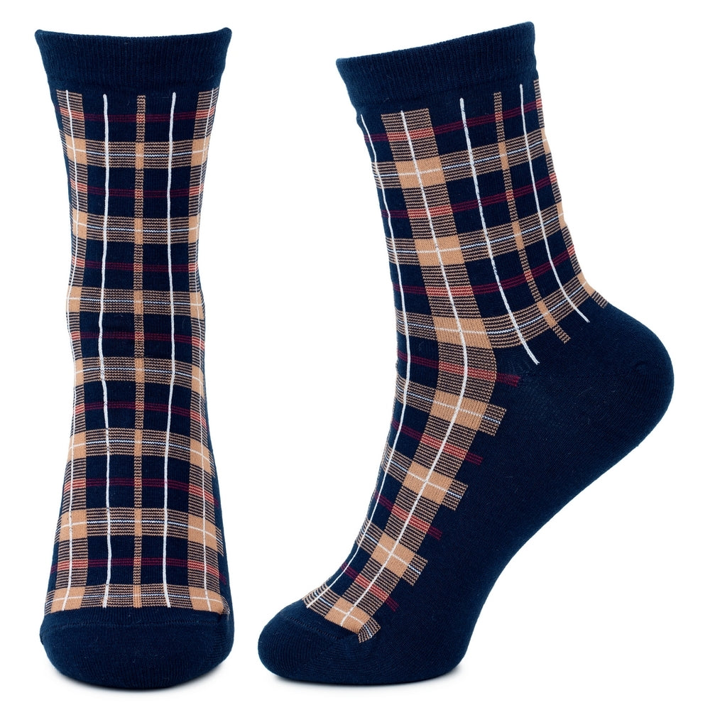 Ladies Tartan Check Navy Blue Socks