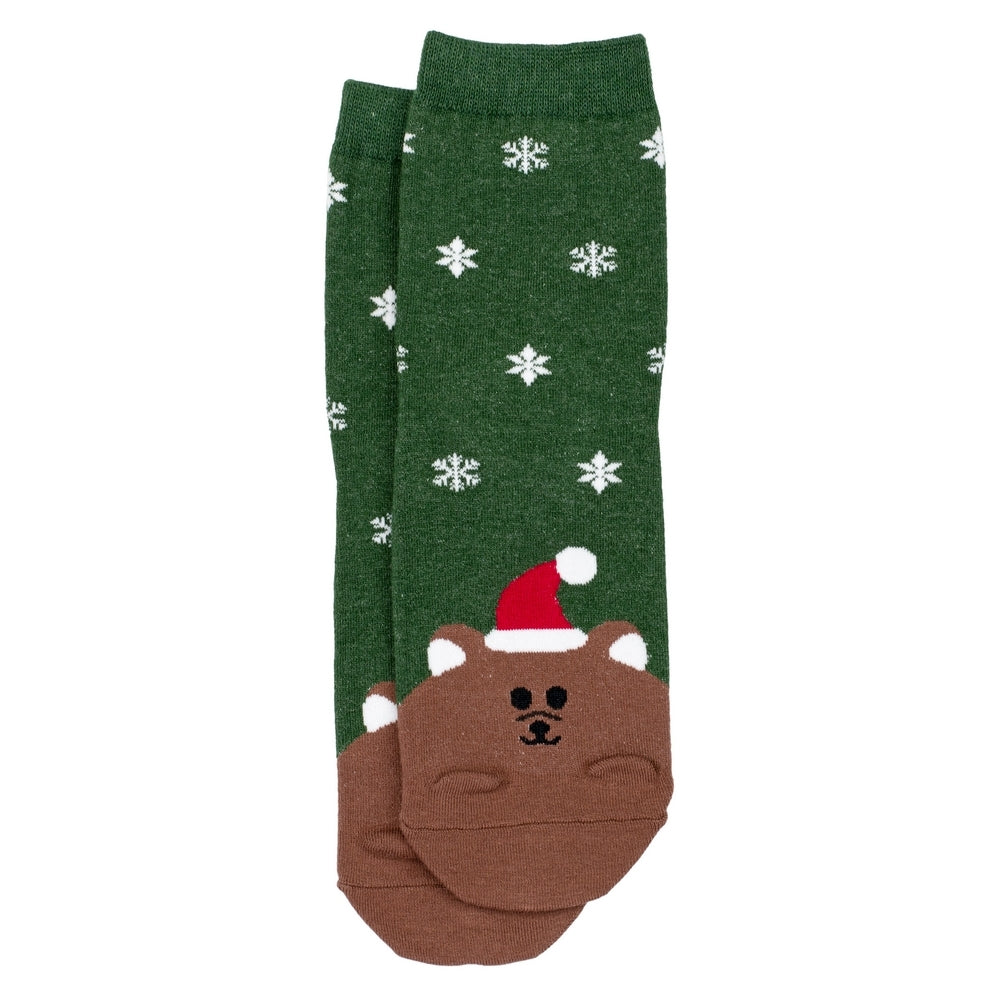 Ladies Santa Bear Socks – Green