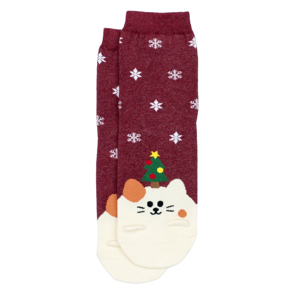 Ladies Santa Cat Christmas Socks – Red